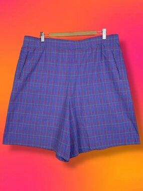 Vintage Y2K Plaid Funky Grunge Pleated High Rise Bermuda Boxer Shorts Purple 2X